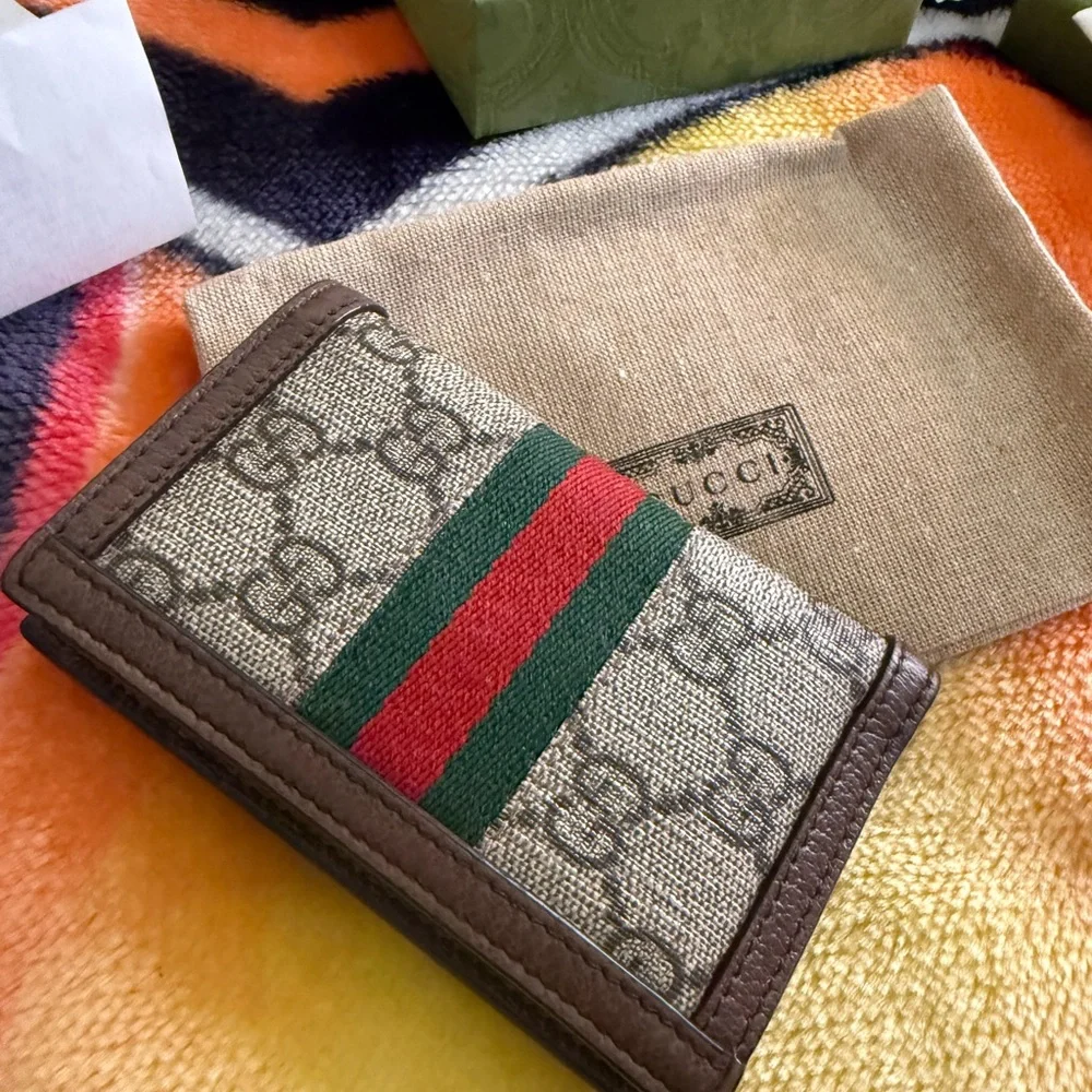 Gucci Beige and Brown Card Holder with Green-Red Stripe - Picture 11 of 14